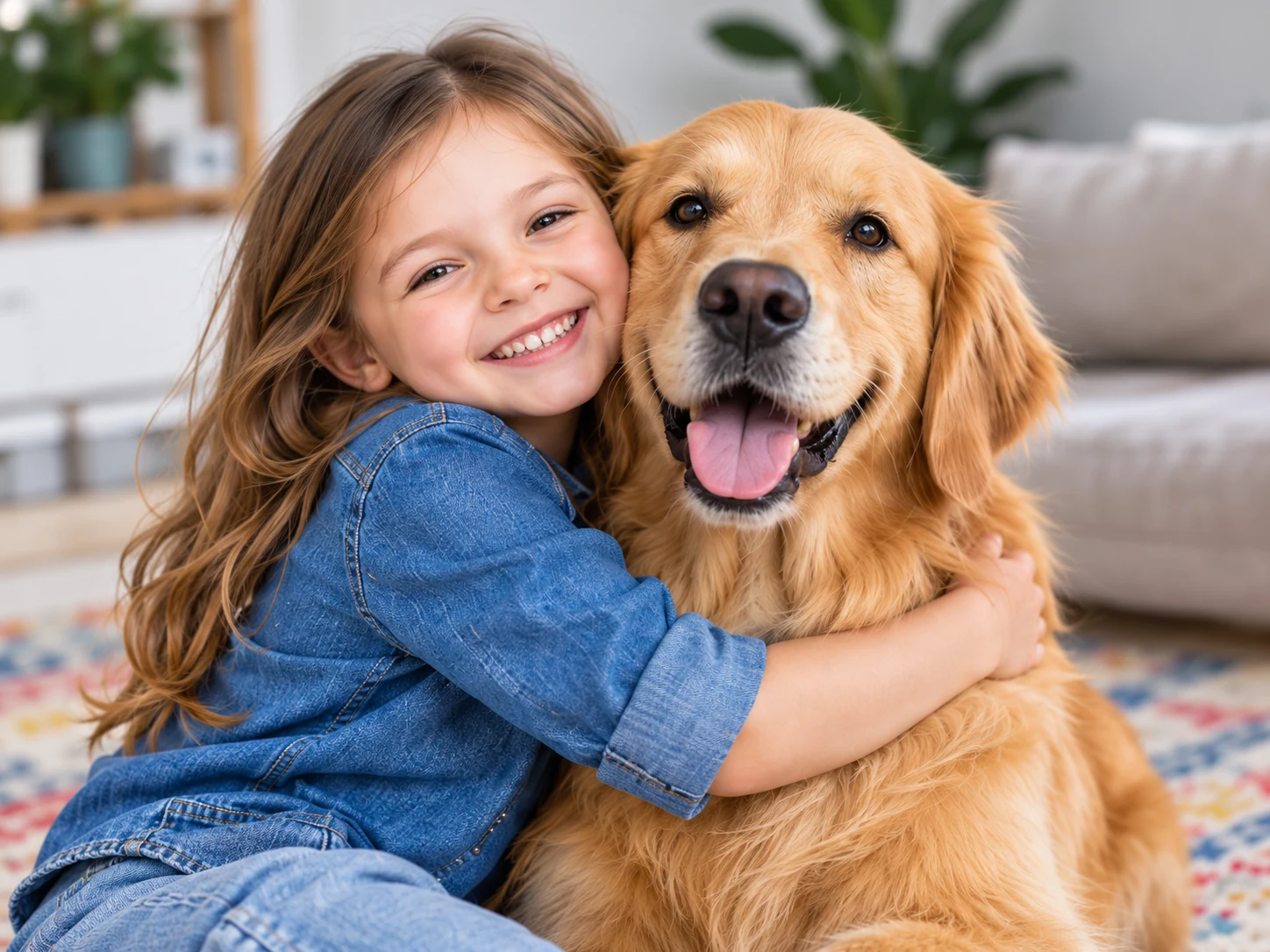 Sample photo of a child hugging a golden retriever